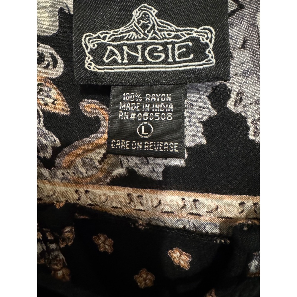 Angie Boho Blouse Women's Size Large Black Floral Tassel Whimsigoth Festival Top - Picture 4 of 9